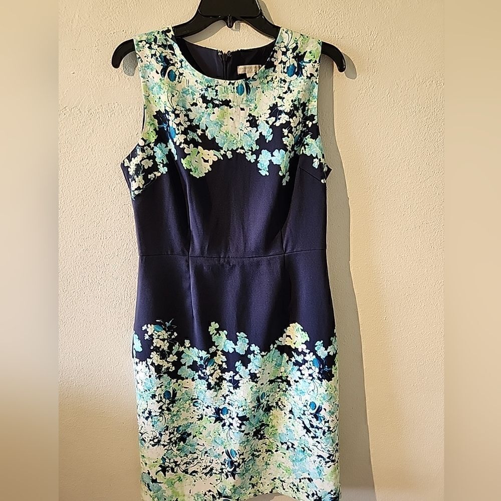 New York & Company Dress Womens Size 8 Blue Floral Sleevless Summer Dress Casual